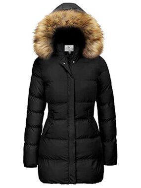 Womens Long Winter Coat Hooded Faux Fur Waterproof Puffer Jacket Warm